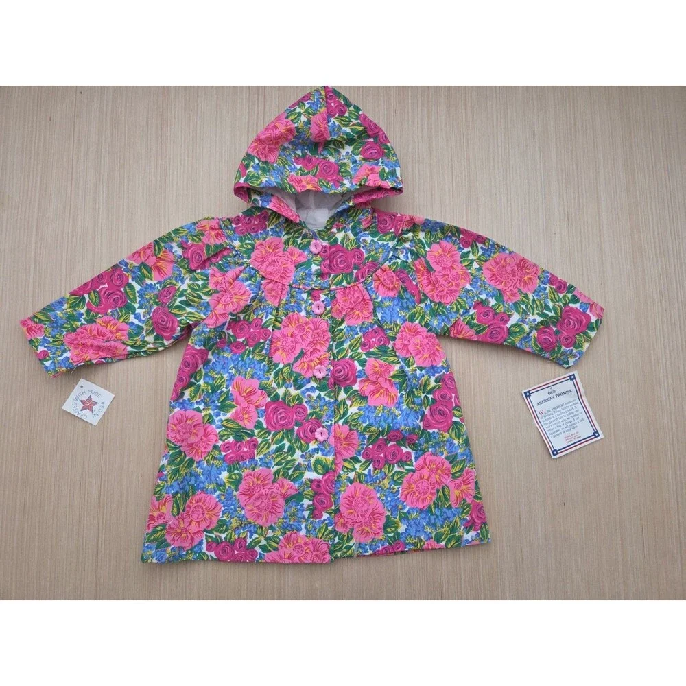 Vintage Winning Moves 3T Floral Button Hooded Jacket Colorful Made in USA NWT